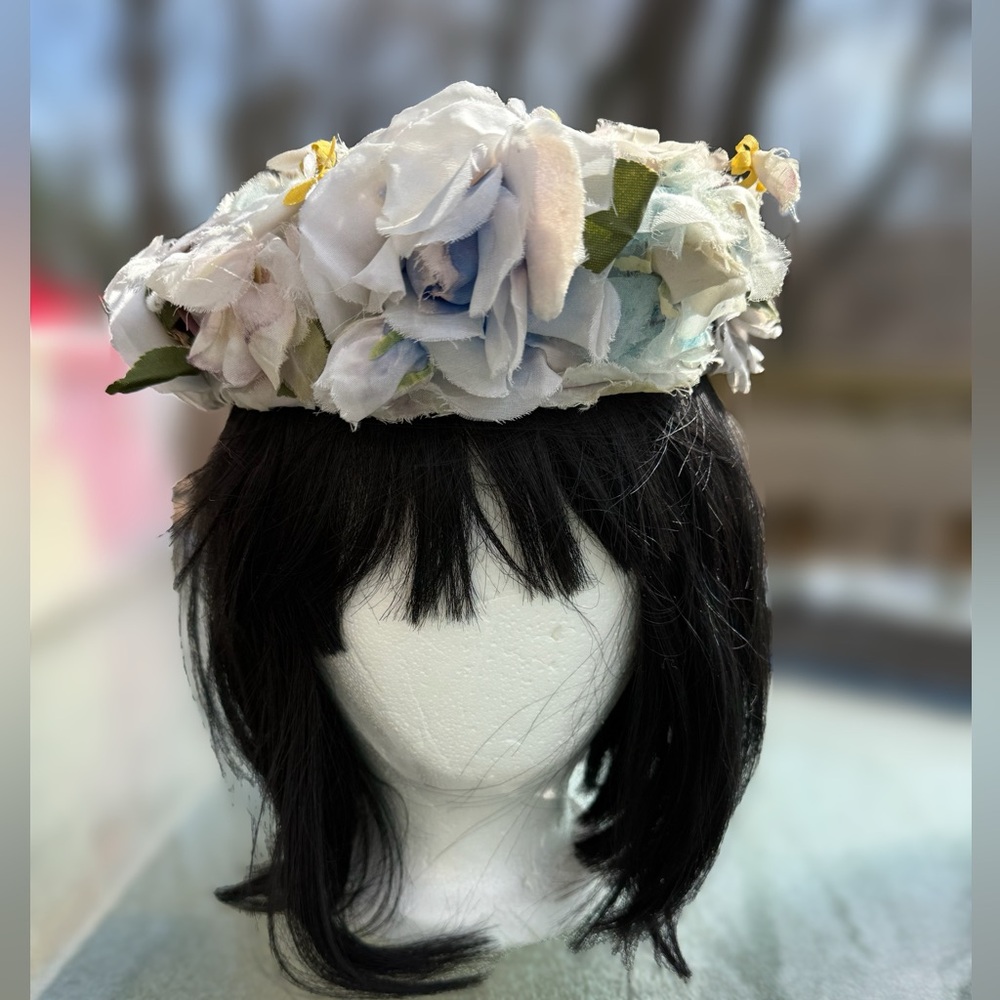Genung’s 1960s Floral Silk & Velvet Pillbox Pastel Hat